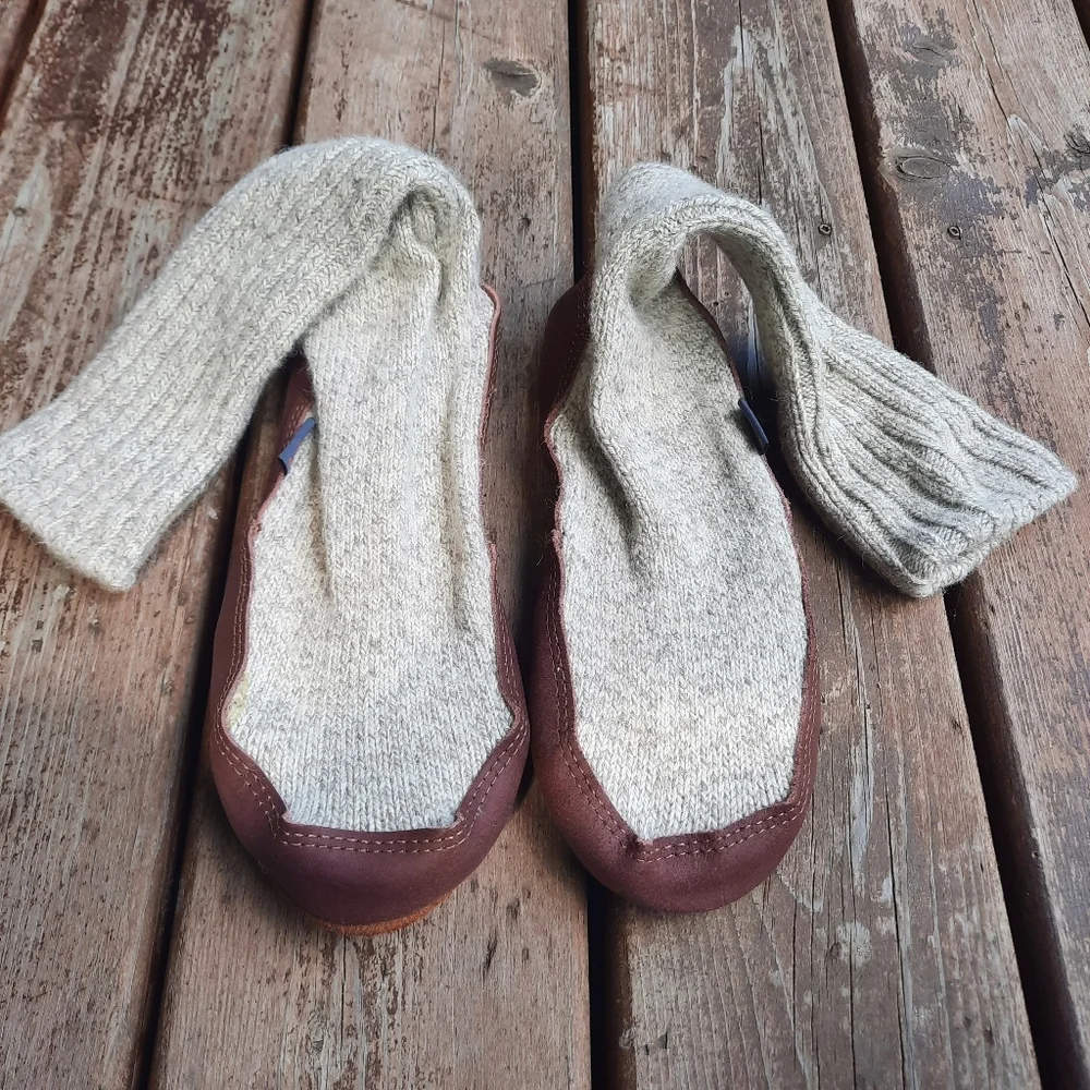 Acorn Original Slipper Sock Gray Ragg Wool Suede Sole Ribbed Knit Unisex Slipper - Picture 4 of 13
